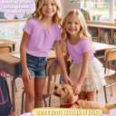 Girls' Short Sleeve T-Shirts | Scoop Neck Shirts, Summer, Sizes 5-14Y, Casual, Basic Tees, Tween, Lightweight, Soft, Loose Fit, Pleated, Cute