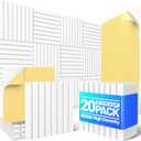 20 Pack Sound Proof Foam Panels for Walls, Acoustic Panels with Self-Adhesive 12" X 12" X 0.4" Slatted Soundproof Wall Panel, High Density Sound Absorbing Panel for Gaming Recoding Studio Decor-White