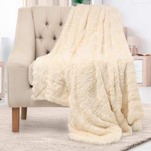 Everlasting Comfort Soft & Comfortable Ivory Faux Fur Throw Blanket for Couch - (50"x65") Minky & Fluffy Fall Blankets & Throws, Plush Fuzzy Cover for Bed, Sofa & Living Room - Cozy Home Decor