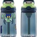 Contigo Aubrey Kids Cleanable Water Bottle with Silicone Straw and Spill-Proof Lid Blueberry & Monsters 14 Ounce 2-Pack