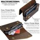 Leather Double Phone Case for Two Phones, Double Phone Holster for Men Belt, Belt Clip Dual Phone Pouch for iPhone 16 Pro Max, Samsung Galaxy S23 Ultra, for Work, Construction, Large Brown