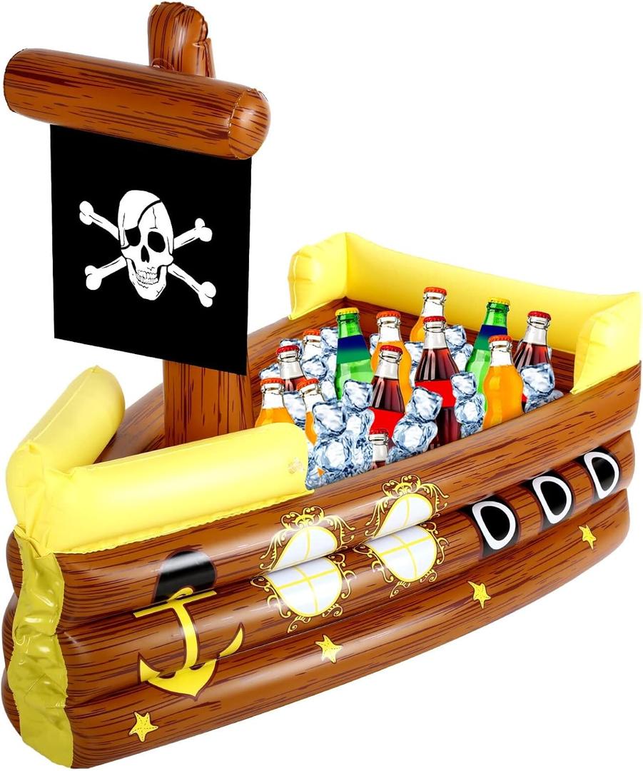 Zhanmai Inflatable Pirate Ship Drink Cooler Inflatable Serving Bar Food Container for Spooky Christmas Creepy Horror Xmas Pirate Birthday Party Favor Supplies Decorations(Yellow,Funny) (as pictures shown)