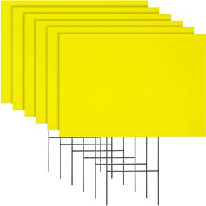 6 Pack Blank Corrugated Plastic Yard Signs w/Stakes 17x12 for Outdoor, Garage Sale Supplies, Estate Sale, Open House, Birthday, Lawn, 4mm Thick Neon Yellow Blank Yard Signs with Stakes