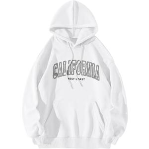 SOLY HUX Women's Cute Hoodies Graphic Preppy Sweatshirts for Teen Girls Long Sleeve Pullovers Fall Outfits with Pockets White Letter, Large