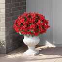 16 Bundles Artificial Roses for Front Door Outdoor Decor, Realistic Fake Silk Bouquets Flowers Faux UV Resistant Real Looking Rose Plants for Garden Balcony Farmhouse Home Spring Summer Decor (Red)