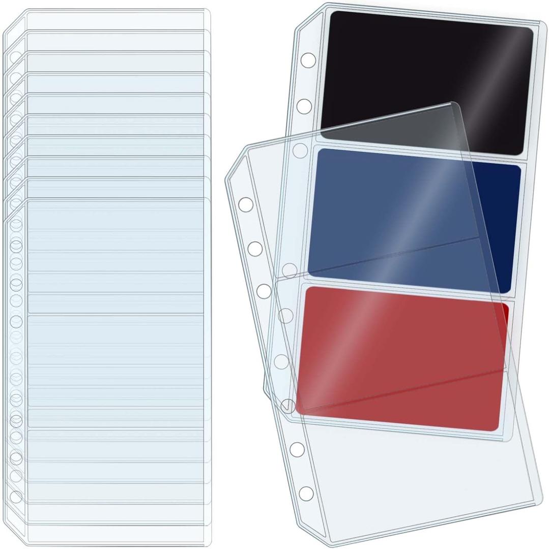 12pcs A6 Binder Pockets Clear PVC Card Holder Side Loading Photocard Sleeves 6 Holes Binder Pouches Document Filing Bags for Notebook Photocard Binder (A6 Clear)