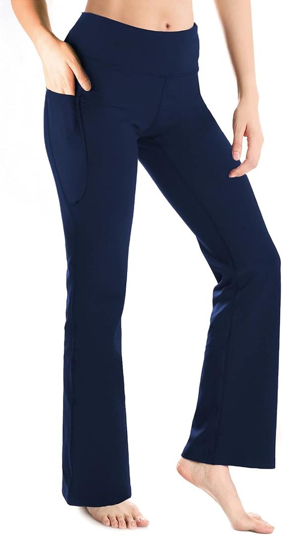Yogipace Petite/Regular/Tall Women's Bootcut Yoga Pants with Side Pockets, Flare Leggings for Travel, Lounge & Everyday Wear, L (Black)