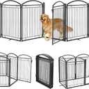 Full Metal Free Standing Dog Gate with Door for Indoor Barriers,144'' Extra Wide 32'' Tall Dog Gate for Doorways,Large Openings,Decks,Freestanding Portable Pet Fence(6 Panels,Black)