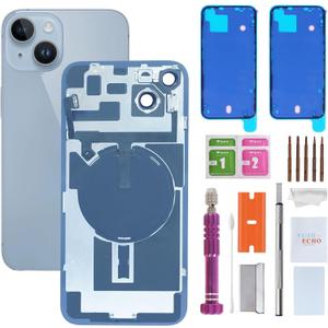 Back Glass Replacement for iPhone 14 Plus(6.7 inches Blue) Integrated Glass & Wireless Charging Repair Tools are Included
