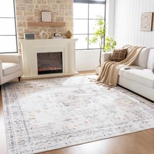 6x9 Washable Area Rug Vintage Distressed, Low Pile Large Rug with Non Slip Backing & Reinforced Edges, Ultra Soft Foldable Indoor Carpet for Living Room, Bedroom, Dining Room, Office, Yellow
