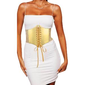 Yalice Women Corset Dress Belt Gold Wide Elastic Waist Belts Thick Stretchy Renaissance Costume Accessories (Fits Waist Size:31''-35'')