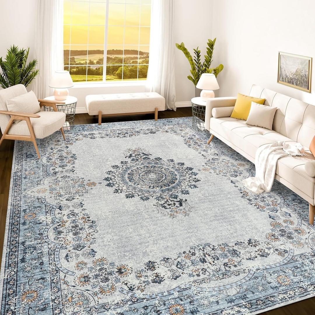Istana 8x10 Area Rug - Blue 8x10 Rugs for Living Room - Foldable Rugs for Bedroom - Stain Resistant Washable Rug - Eco-Friendly Area Rugs - Easy to Clean Living Room Rug