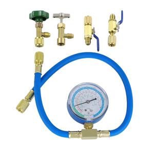 R290 and R600A Charging Hose and Gauge Set with Can Tap and Shut Off Valves