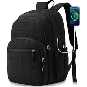 Laptop Backpack for Women College Travel,Quilted Daypack Bookbag for School Teen Girls Mochilas Mujer,Beige (15,6 inch)