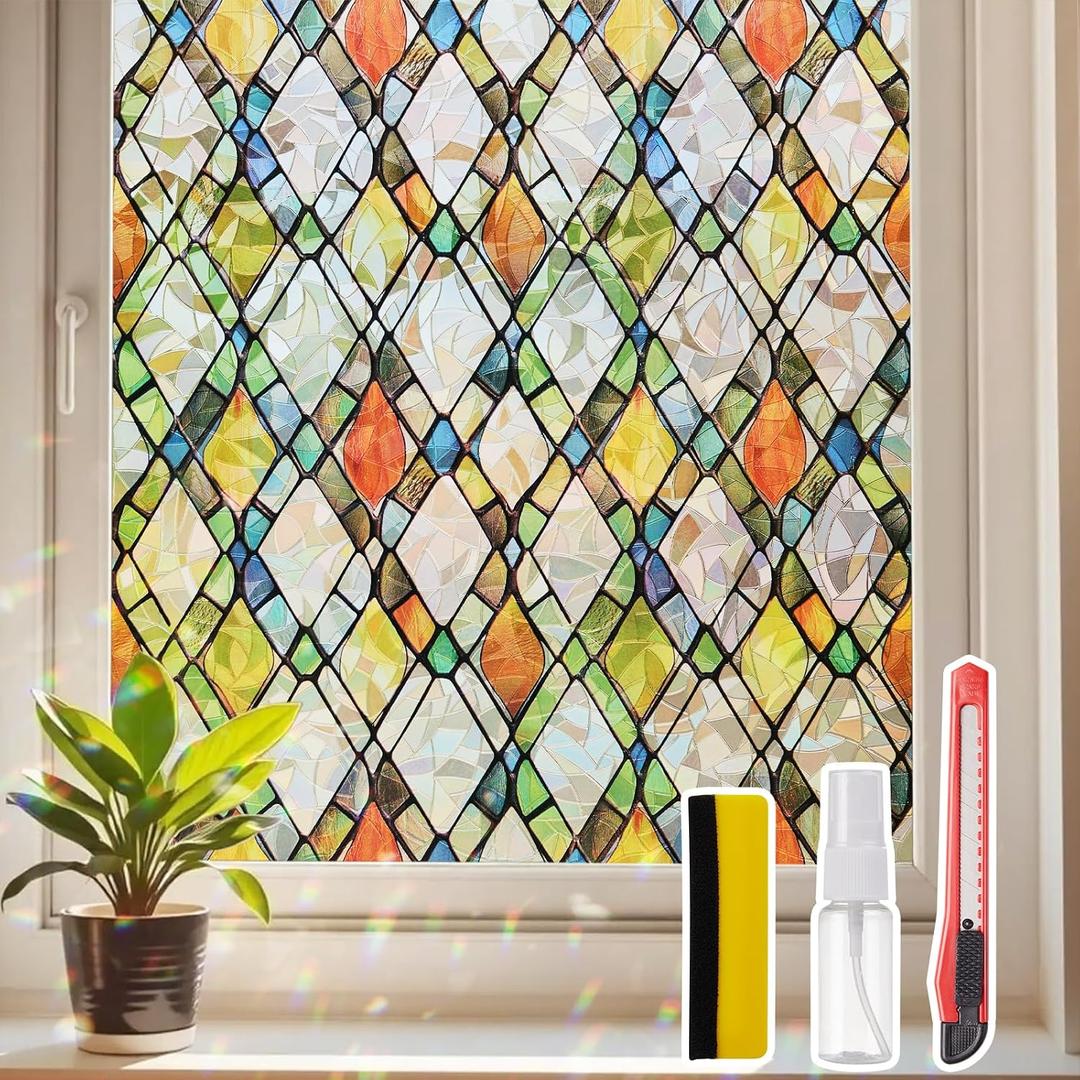 Window Privacy Film Stained Glass 29.5" x 78.7" Rainbow