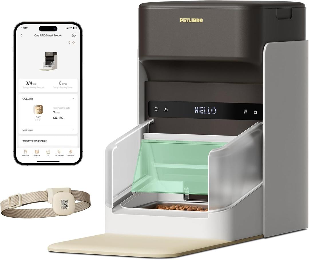 PETLIBRO Upgraded RFID Automatic Cat Feeder, 5G Wi-Fi Automatic Pet Feeder, 3L Auto Cat Feeder App Control with Light Collar Tag, Tag Activated One Automatic Cat Food Dispenser 1-10 Meals Control (3L, Black)