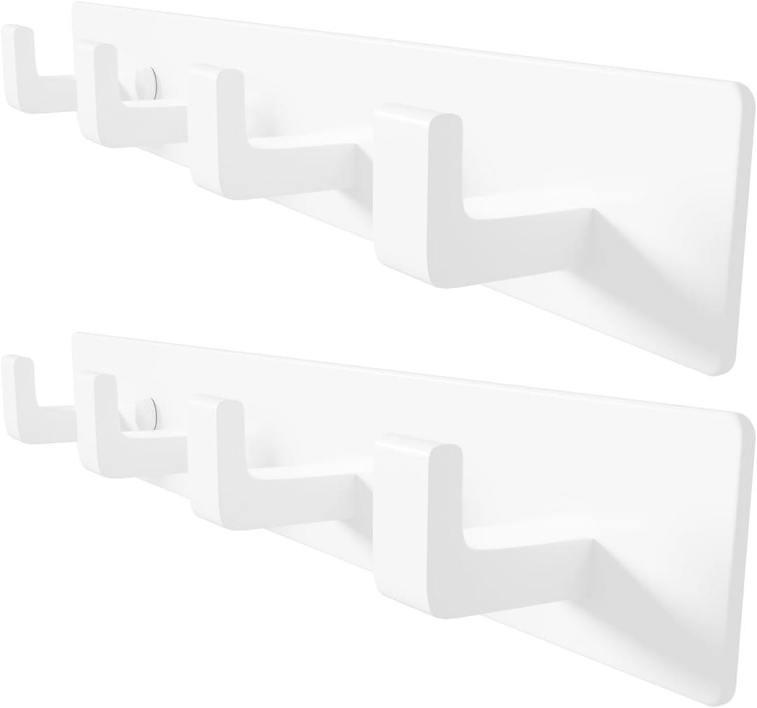 GWAAZXGZ White Coat Rack Wall Mount - 12.5 inch Modern Metal Hook Rail with 4 Right-Angle Hooks, Drill-Mounted Organizer for Coats, Hats, Bags in Entryway, Bathroom, Bedroom (2 Pack)