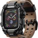 ULTIMAL Rugged Case with Band for Apple Watch 44mm,Compatible with Apple Watch Series SE 3/SE 2/SE Generation/6/5/4, Military Grade Shockproof Bumper Cover for iWatch Tactical Band Men (Coffee Brown, 44mm)