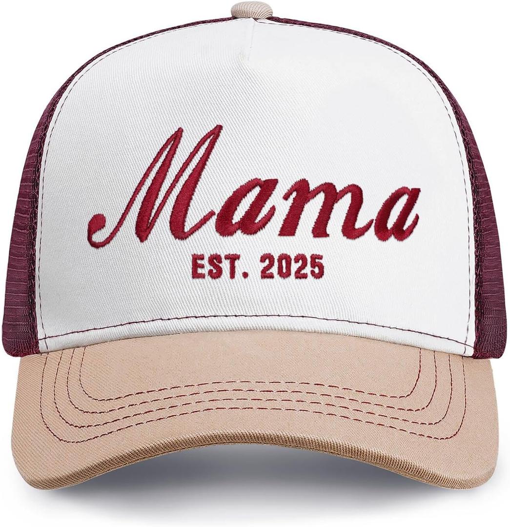 Embroidered Mama EST.2025 Hat for Women (One Size)