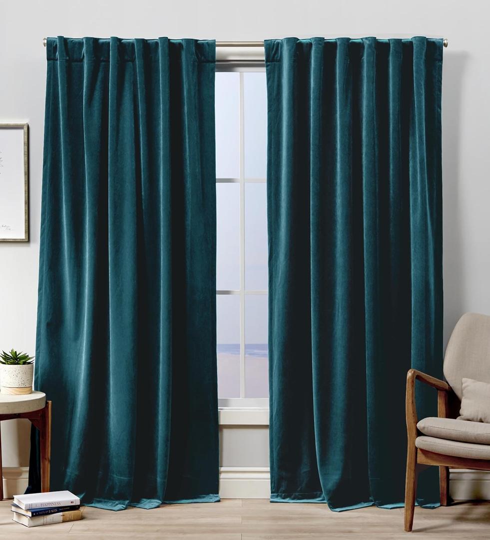 Exclusive Home Curtains Velvet Hidden Tab Top Curtain Panel, 52x84, Teal, 2 Panels
