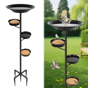 BOLITE Bird Bath for Outside, Metal Freestanding Birdbaths with Bath Bowl and Seed Bowl, Hummingbird Feeders for Outdoors Garden Patio Yard Lawn Decor, Black, Gifts for Mom Dad, Gifts for Women Men