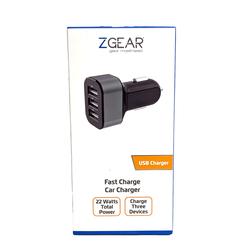 ZGear High Power 3-Port USB Car Charger - Black