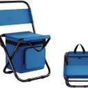 Outdoor Multi-Function Compact Camp Chair with Cooler Bag Compact Fishing Stool Foldable Camping Chair for Outdoors Hiking Hunting Travel (Blue)