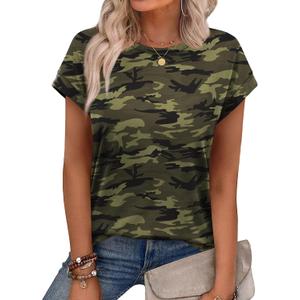 Alaroo Womens Summer Tops Short Sleeve Shirts Crew Neck Tshirt Cute Trendy Tunic Blouses (Green, XXL)