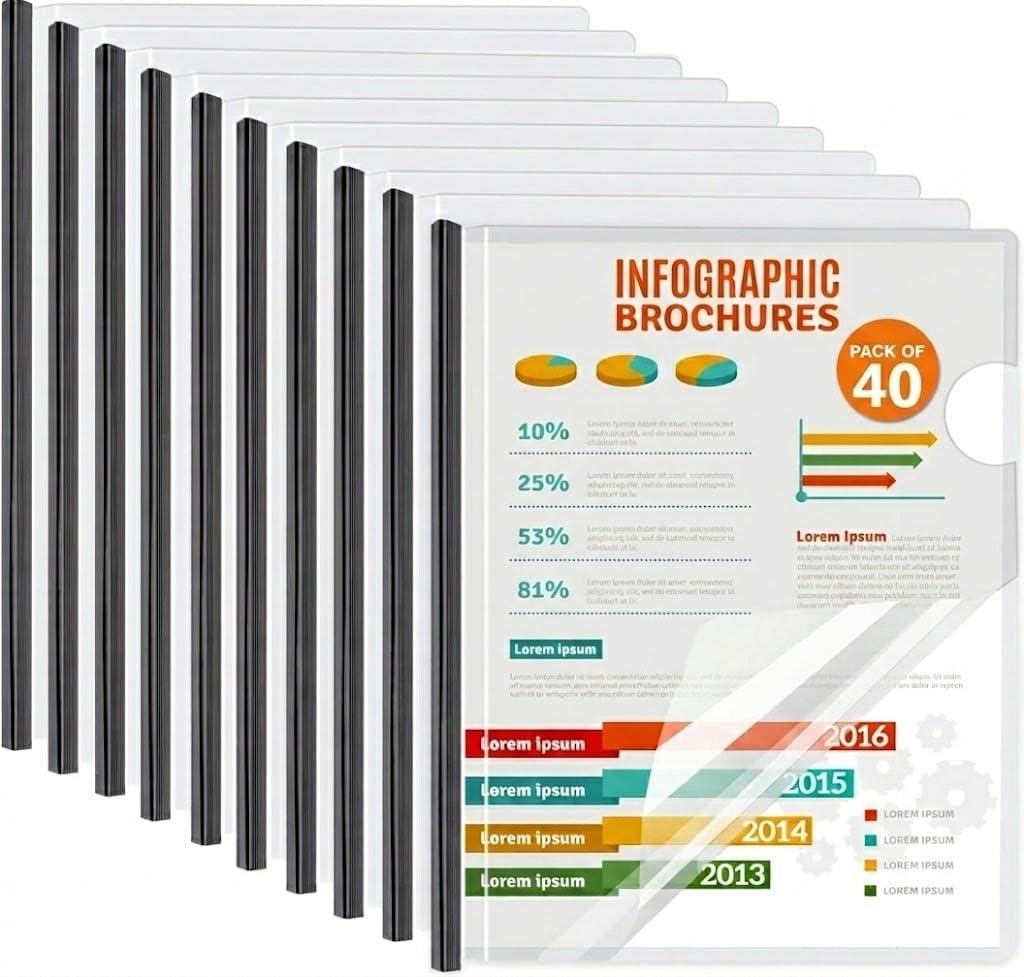 40 Pack Report Covers with Sliding Bar - Clear Plastic Presentation Folders for A4 & Letter Size Paper, 70 Sheet Capacity File Document Binder for School, Office, Resume & Business Use