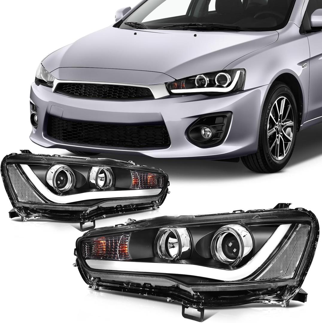 SCITOO Headlights For Mitsubishi Lancer 2008-2017 Headlamps Black Housing Amber Reflector Clear Lens Driver and Passenger Side