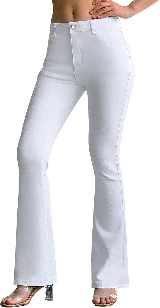 roswear Women's Trendy Stretchy Flare Jeans Mid Rise Bootcut Curvy Denim Pants (White, M)