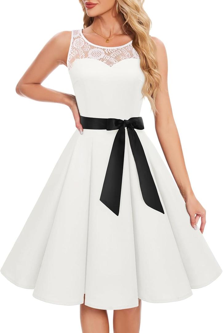 Bbonlinedress Women's 1950s Vintage Rockabilly Swing Dress Lace Cocktail Prom Party Wedding Guest Dress (M)