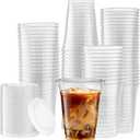 oz Clear Plastic Cups with Flat Lids - 50 Pack Disposable Plastic Parfait Cups - for Iced Coffee, Milkshakes, Cold Drinks, Smoothie, Slurpee, Boba Cup