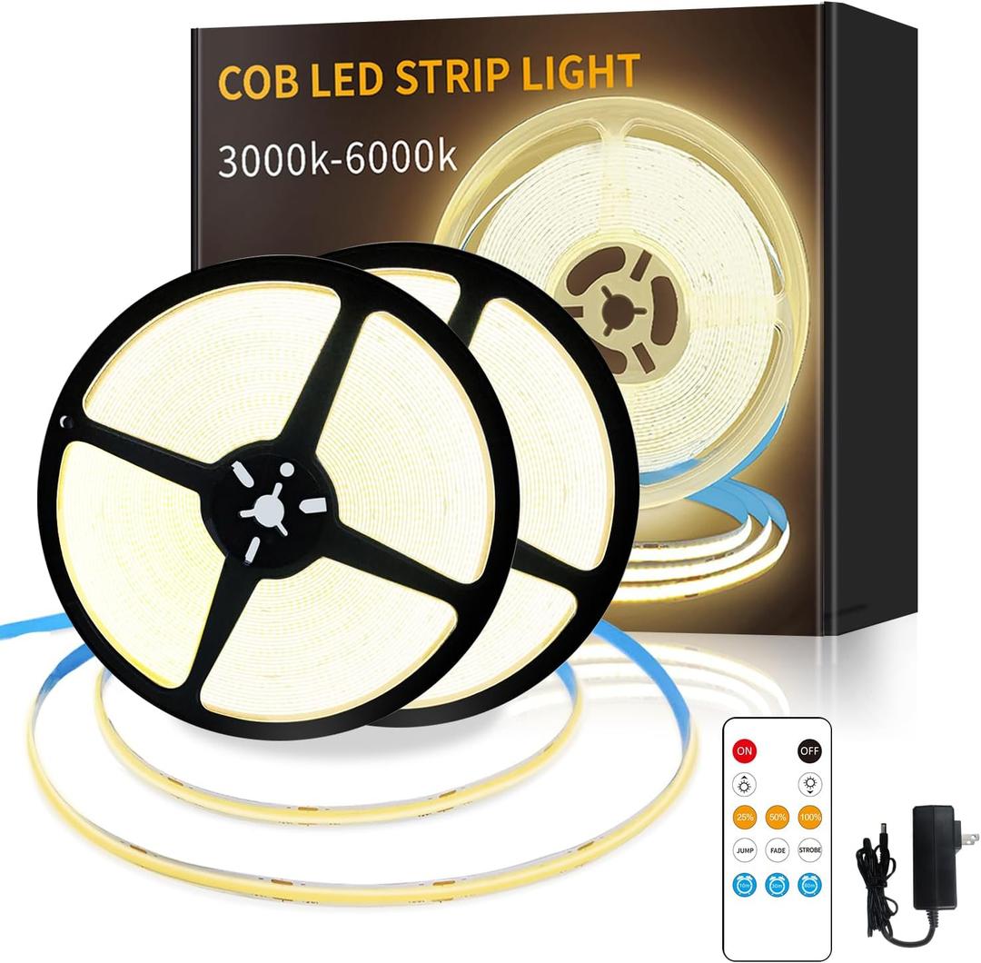 COB LED Strip Lights 100ft,3000K DC 24V Dimmable Warm White Flexible LED Rope Lights for Bedroom,with Remote and app Control LED Lights Strip for Living Room, Shelf, Cabinet(2 Rolls of 50ft)