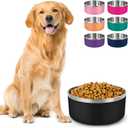 LIHONG Stainless Steel Dog Bowls for Large Dogs,Dog Food Water Bowls with Non Slip Rubber Bottom,Pet Feeding Bowl,Double Wall Insulated,Rustproof(64oz,Black)