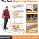 HOMEDANT 35.9" W 5 Tier Heavy Duty Garage Shelving Adjustable Metal Rack Storage Shelves Standing Shelf Unit Organizers Pantry Closet White 1Pack