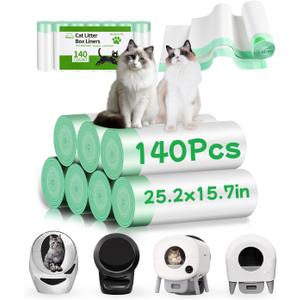 140 Count Cat Litter Bags Liners, Pre-separated Litter Robot Bags for Automatic Litter Boxes & Litter Robot 4/5/3, Thick 10-12 Gal Cat Waste Bags with Strong Ties, Fits Pans Under 24"