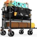 Navatiee 400L Double Decker Wagon Collapsible, 485LB Weight Capacity Heavy Duty Foldable Large Beach Wagon with Big All-Terrain Wheels, Folding Utility Cart for Sports, Camping, Outdoor, Black