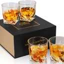 KANARS Whiskey Glasses Set of 4, 10 Oz Crystal Old Fashioned Cocktail Glass in Gift Box, Twisted Lowball Bourbon Tumbler for Scotch Whisky Cognac, Rock Barware for Men Gift