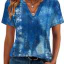 WEESO Womens Tops Summer Short Sleeve V Neck Blouses Business Casual Loose Fit Tshirts Trendy Fashion Outfits (L)