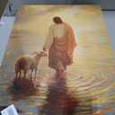 Jesus Walking on Water Wall Art Jesus and Lamb Wall Art Christian Wall Decor Biblical Stories Wall Painting Inspirational Religious Prints God Picture Decoration for Living Room Bedroom 16x24 in