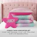 Juicy Couture Kids Rainbow Ombre Leopard Reversible Comforter Set, 100% Polyester Microfiber Bedding with Sham(s) and Decorative Pillow, Rainbow, Twin