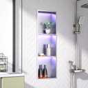 Led Shower Niche with RGB Light 36" X 12" Brushed Nickel 304 Stainless Steel Shower Niche with 3-Tiers Shelves Waterproof No Tile Needed Recessed Niches Shower for Bathroom Storage