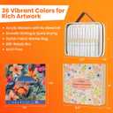 XIAPN 36 Acrylic Paint Markers with Coloring Book | With Canvas Bag and Mood Garden Coloring Book, Brush Tip Markers for DIY Art & Crafts -Fabric, Rock, Wood, Glass, Metal