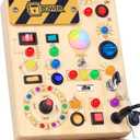 RichBoy Busy Board Toddler Toys Montessori Toys for 1-3 Year Old Boy Girl Birthday Gift for Grandkids, 37 in 1 LED Light Up Sensory Wooden Montessori Switch Board Toy - Learn and Travel (6.7" x 5.3")