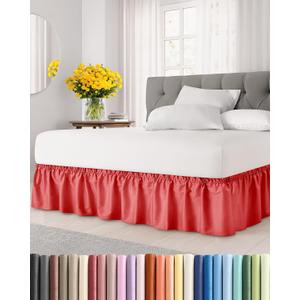Wrap Around Dust Ruffle Bed Skirt - Red - for Queen Size Beds with 12 Inch Drop - Easy Fit Elastic Strap - Adjustable Pleated Bedskirt w/Brushed Fabric - Wrinkle Free - for Women, Men, Kids & Teens