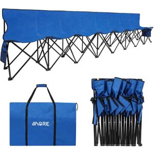 1MORE Portable Folding Bench, Foldable Sideline Bench for Team, 8 Seats Outdoor Camping Chair with Carry Bag & Backrest, Team Sport Sideline Bench for Football,Soccer, Fishing. Blue