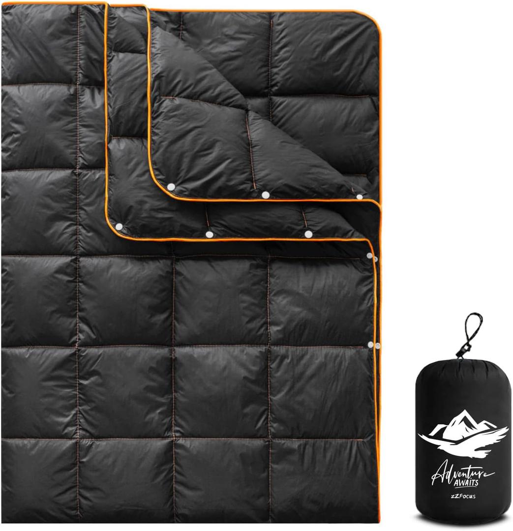 Camping Blanket,Lightweight Puffy Blanket Packable Down Alternative Throw Blanket Waterproof Windproof for Outdoors, Travel, Beach, Airplane, Hiking (52x75", Black)