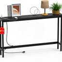 FAMIDGE 36'' Console Table with Outlet, Sofa Table, Behind Couch Table, Narrow One-piece Tabletop for Entryway Hallway, Living Room, Black, 47 inches x 8 inches x 32 inches