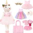 Unicorn Doll Stuffed Animal Toys for Girls - Ballerina Doll | Plush Carrier Bag | 3 Set Cloth Accessories, Kids Pretend Play Crochet Gifts, Birthday Gift for 3 4 5 6 Year Old Little Girl Unicorn Toys